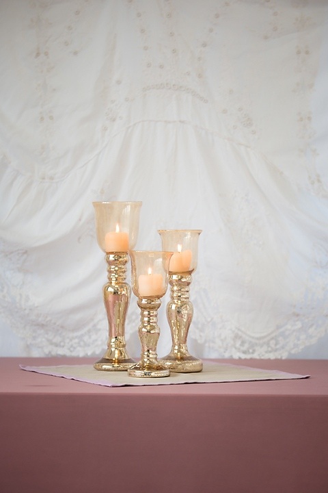 Glass Topped Gold Candle Holders
